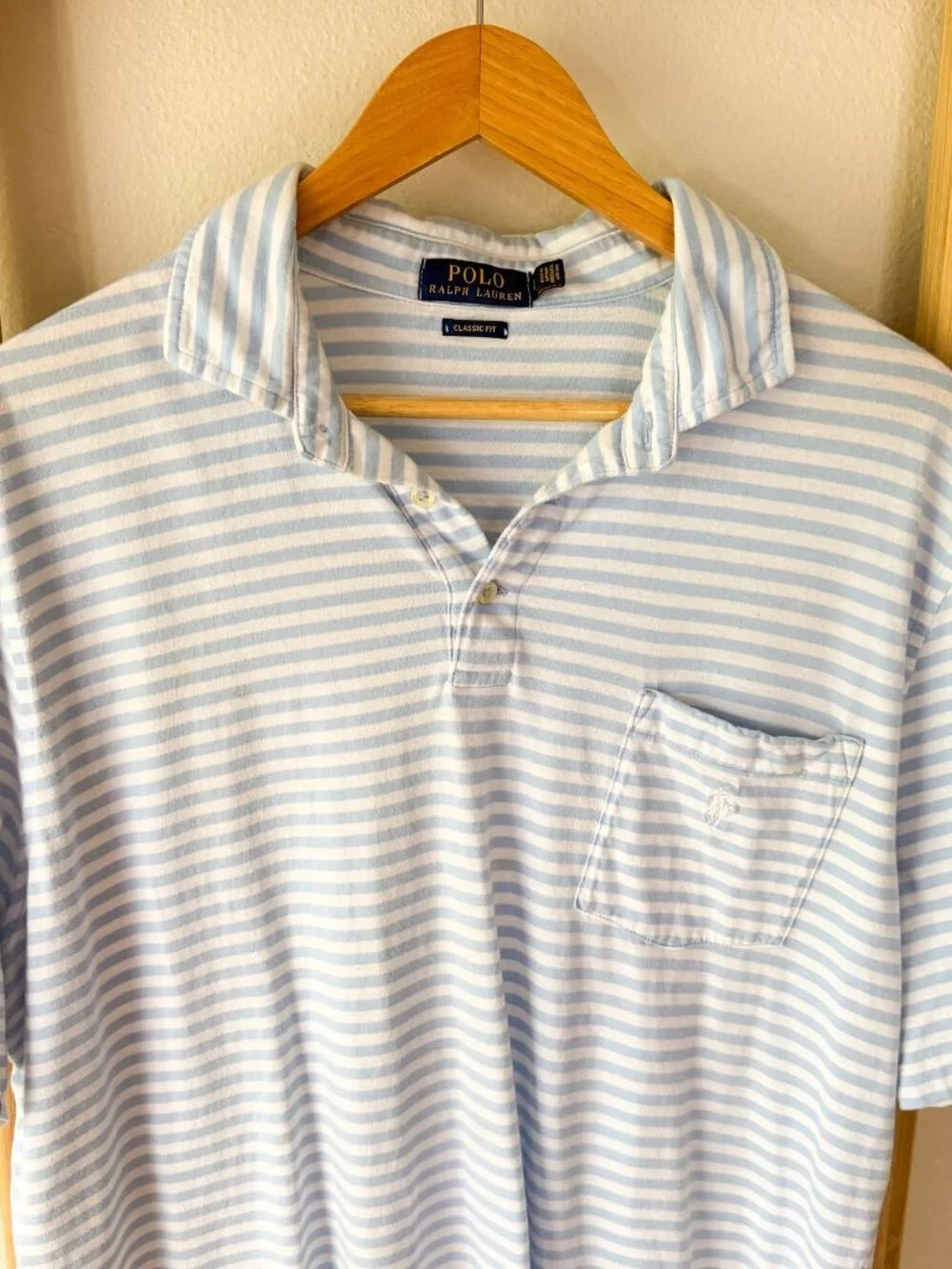 Polo Ralph Lauren Striped Polo Shirt Mens Large Classic Fit Blue White
